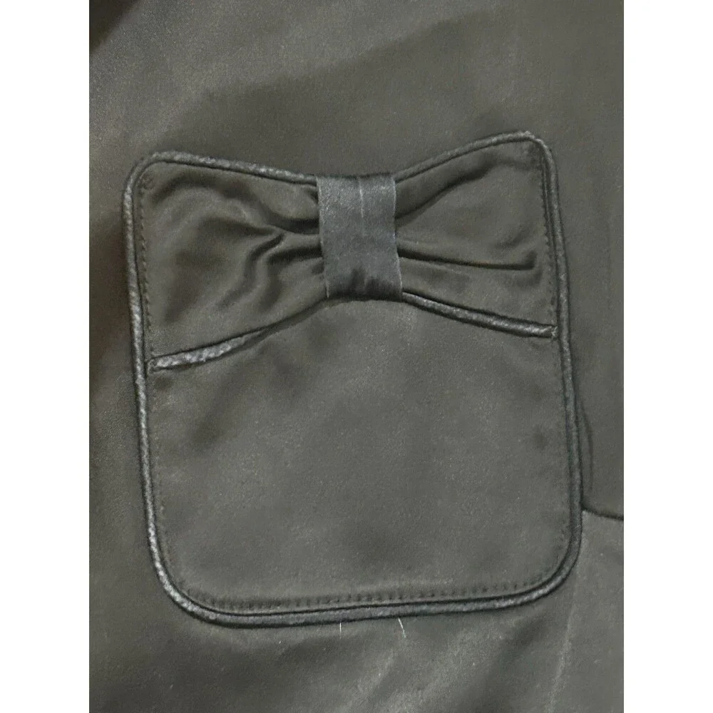 Laundry By Shelli Segal Trench Coat Jacket Belted Pockets Bow Pattern Black L
